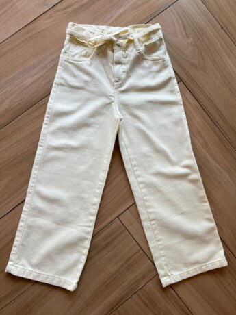 Calça Feminina Jeans Wide Leg Amarelo com Amarração Fernanda Ramos Kids