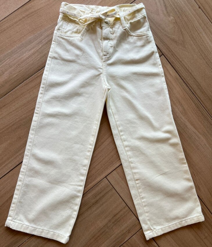Calça Feminina Jeans Wide Leg Amarelo com Amarração Fernanda Ramos Kids
