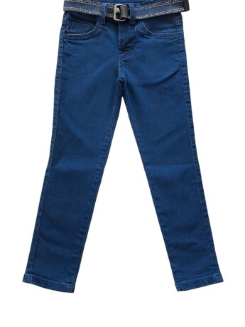 Calça Masculina Infantil Jeans Escuro Skinny com Cinto Azul