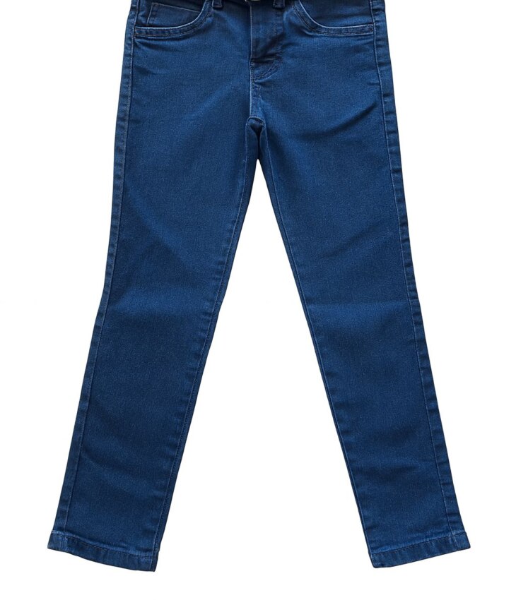 Calça Masculina Infantil Jeans Escuro Skinny com Cinto Azul