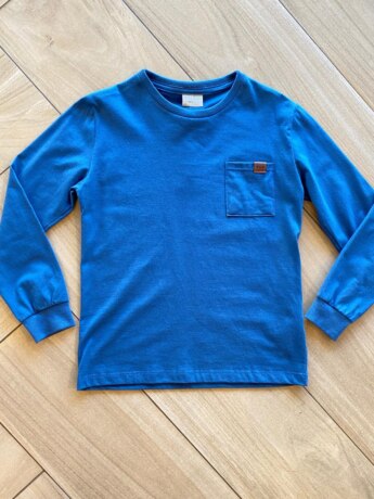 Camiseta Infantil Masculina Básica Manga Longa Azul com Bolso Fernanda Ramos Kids
