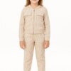 Conjunto Infantil Feminino Blusa Manga Longa e Calça Bege Canelado