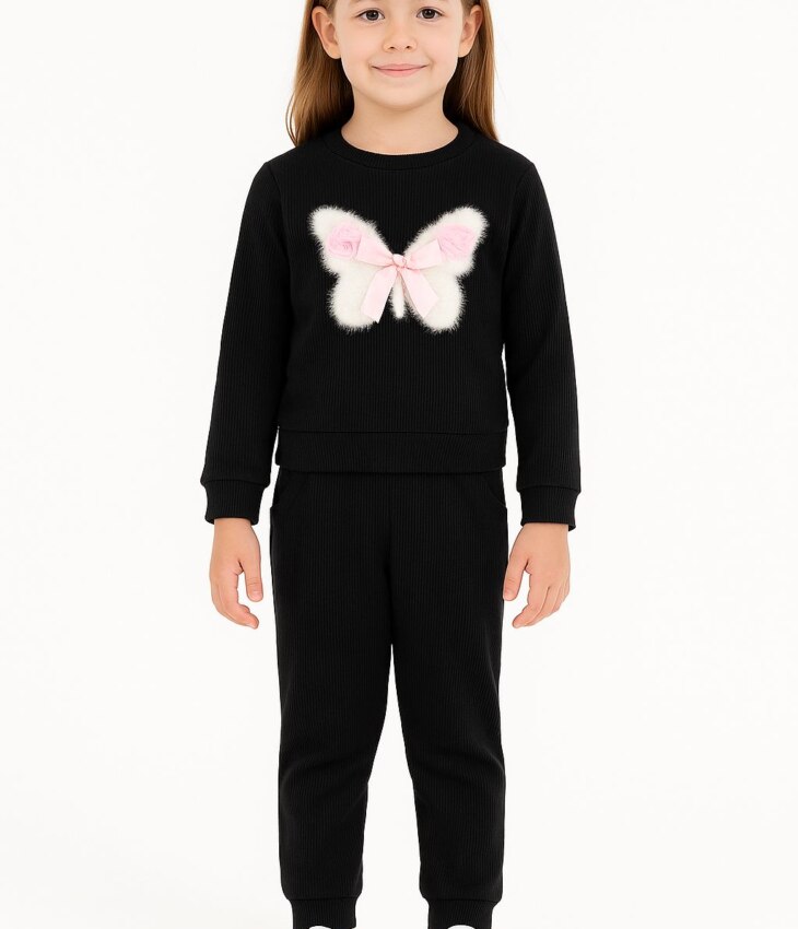 Conjunto Infantil Feminino Canelado Blusa Borboleta Manga Longa e Calça Fernanda Ramos Kids
