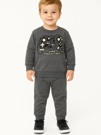 Conjunto Infantil Masculino Blusão e Calça Jogger Cinza Gamer Fernanda Ramos Kids