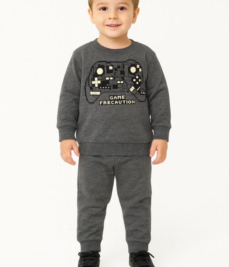 Conjunto Infantil Masculino Blusão e Calça Jogger Cinza Gamer Fernanda Ramos Kids