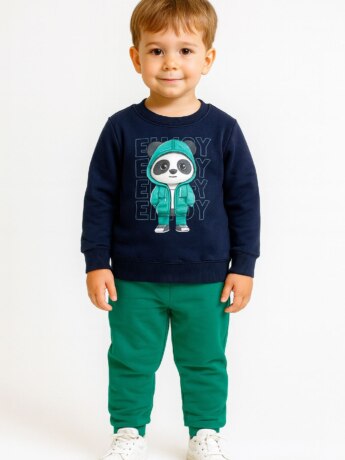Conjunto Infantil Masculino Casaco Panda Estiloso e Calça Verde Fernanda Ramos Kids