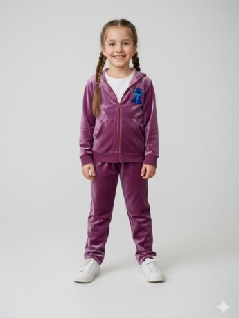 Conjunto Infantil Veludo Blusa Manga Longa e Calça Roxo Fernanda Ramos Kids