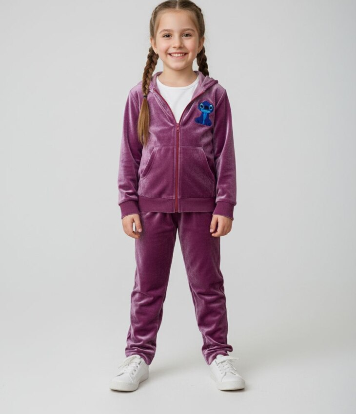 Conjunto Infantil Veludo Blusa Manga Longa e Calça Roxo Fernanda Ramos Kids
