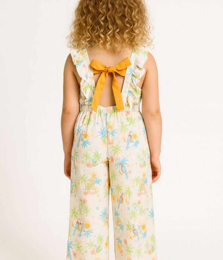 Macacão Infantil Feminino em Viscose Estampado Fernanda Ramos Kids