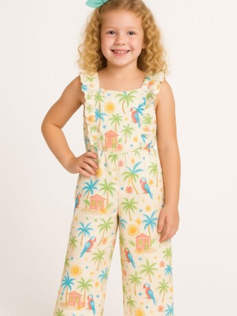 Macacão Infantil Feminino em Viscose Estampado Fernanda Ramos Kids