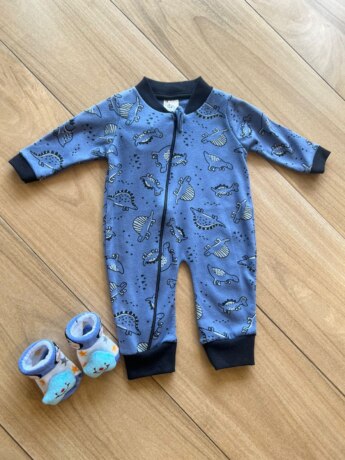 Macacão Infantil Masculino Estampado Dinossauros Azul Fernanda Ramos Kids