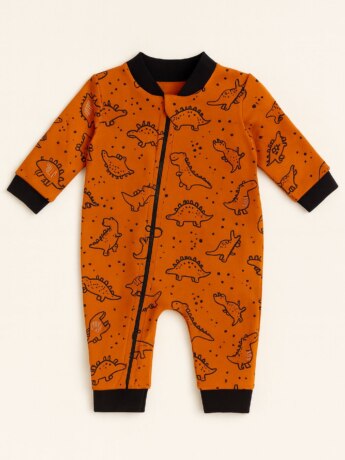 Macacão Infantil Masculino Estampado Dinossauros TerraCota Fernanda Ramos Kids