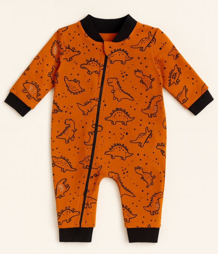 Macacão Infantil Masculino Estampado Dinossauros TerraCota Fernanda Ramos Kids