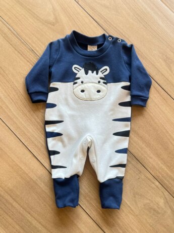 Macacão Infantil Masculino Estampado Zebra Azul Fernanda Ramos Kids