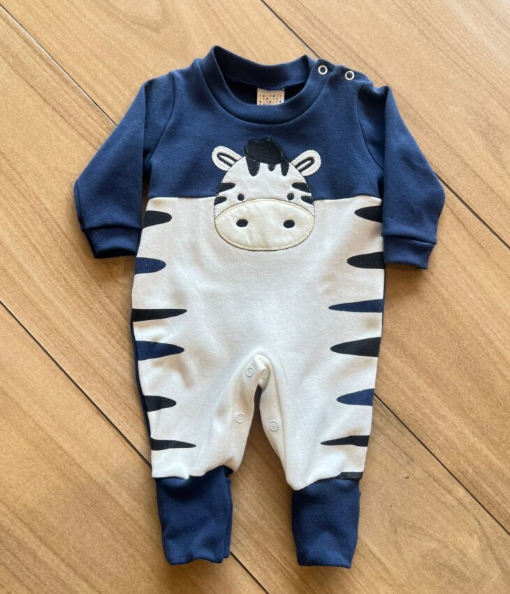 Macacão Infantil Masculino Estampado Zebra Azul Fernanda Ramos Kids