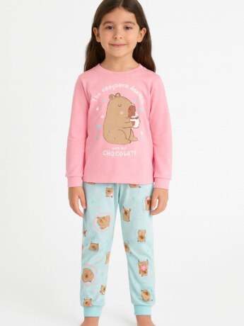 Pijama Infantil Feminino Blusa Manga Longa e Calça Capivara Fernanda Ramos Kids