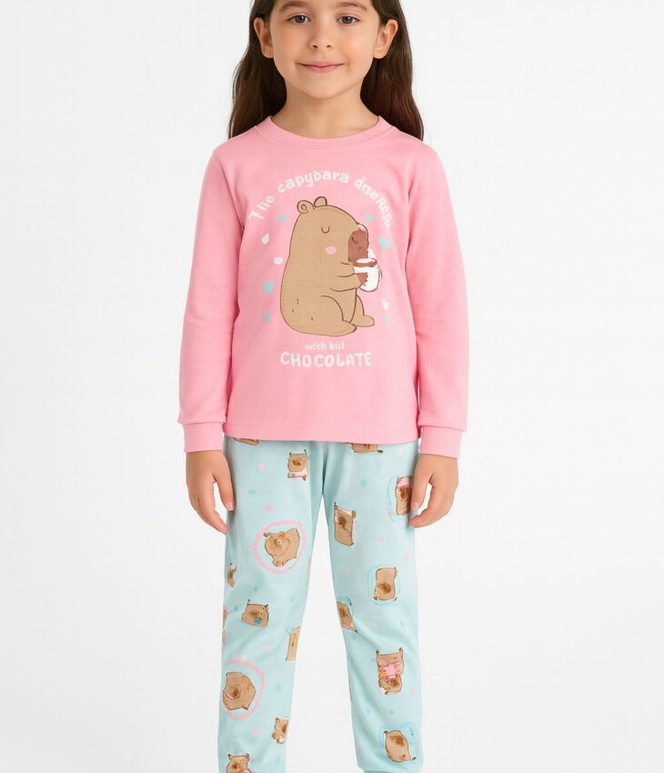 Pijama Infantil Feminino Blusa Manga Longa e Calça Capivara Fernanda Ramos Kids