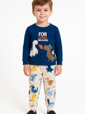 Pijama Infantil Masculino Blusa Manga Longa e Calça Dinossauros Off Fernanda Ramos Kids