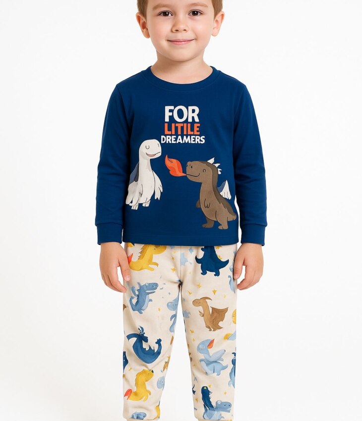 Pijama Infantil Masculino Blusa Manga Longa e Calça Dinossauros Off Fernanda Ramos Kids