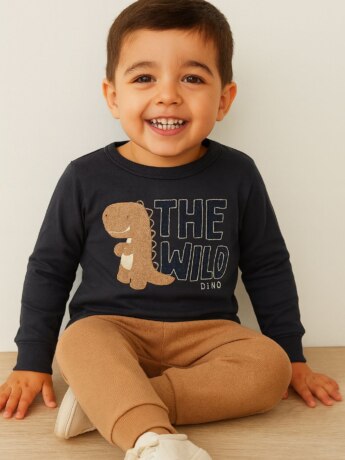 Pijama Infantil Masculino Blusa Manga Longa e Calça Jogger Dino