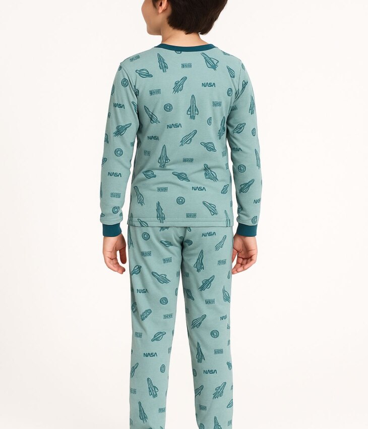 Pijama Infantil Masculino Blusa Manga Longa e Calça Nasa Verde Fernanda Ramos Kids