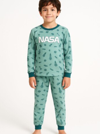 Pijama Infantil Masculino Blusa Manga Longa e Calça Nasa Verde Fernanda Ramos Kids