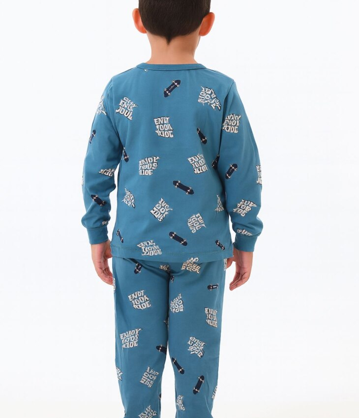 Pijama Infantil Masculino Blusa Manga Longa e Calça Skate Azul Fernanda Ramos Kids