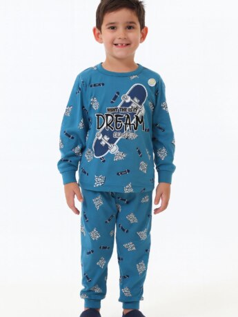 Pijama Infantil Masculino Blusa Manga Longa e Calça Skate Azul Fernanda Ramos Kids