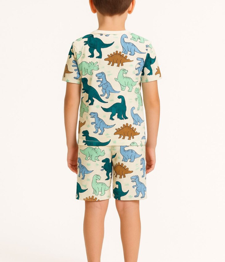 Pijama Infantil Masculino Camiseta e Bermuda Dinossauros Fernanda Ramos Kids