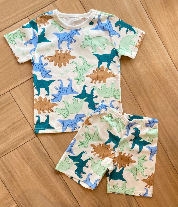 Pijama Infantil Masculino Camiseta e Bermuda Dinossauros Fernanda Ramos Kids