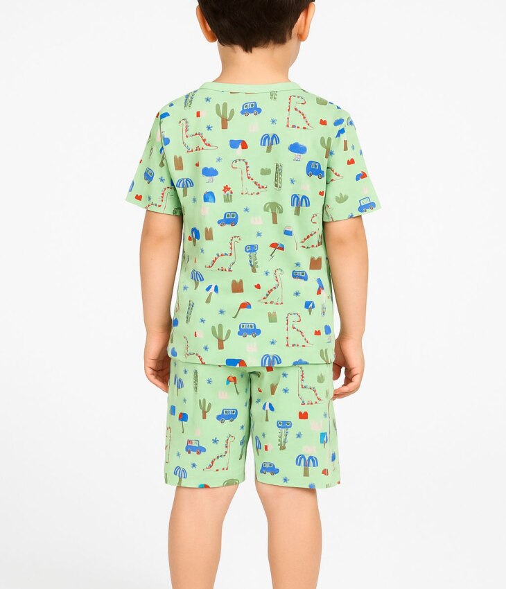 Pijama Infantil Masculino Camiseta e Bermuda Dreams Adventure Verde Fernanda Ramos Kids