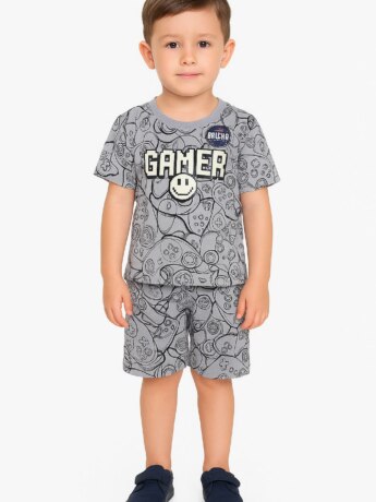 Pijama Infantil Masculino Camiseta e Bermuda Gamer Fernanda Ramos Kids
