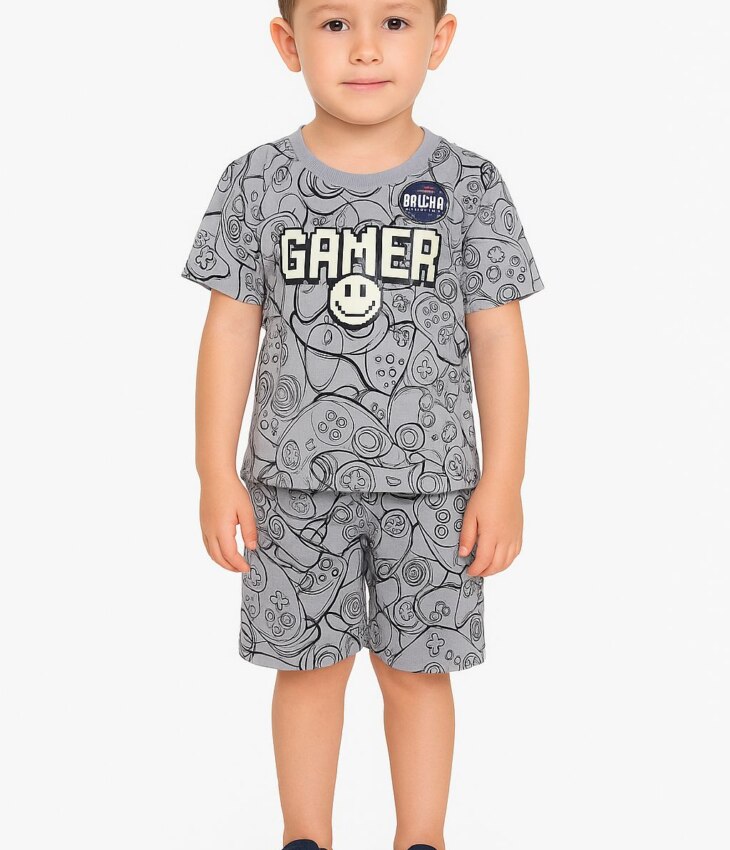 Pijama Infantil Masculino Camiseta e Bermuda Gamer Fernanda Ramos Kids