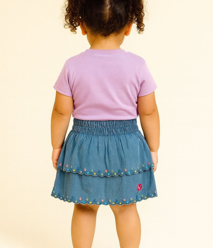fernandaramoskids com­ br Saia Infantil Feminina Jeans Clara com Babado Colorido1