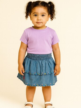 Saia Infantil Feminina Jeans Clara com Babado Colorido Fernanda Ramos Kids