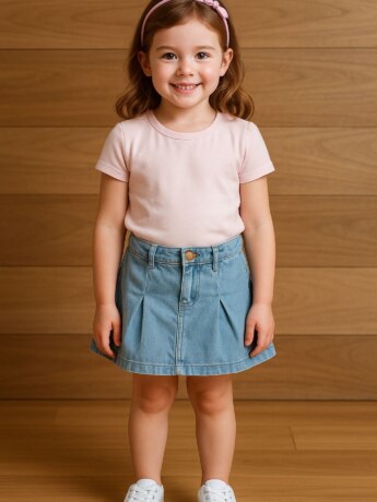 Saia Infantil Feminina Jeans Clara com Friso Fernanda Ramos Kids