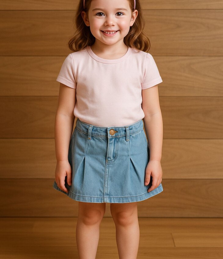 Saia Infantil Feminina Jeans Clara com Friso Fernanda Ramos Kids