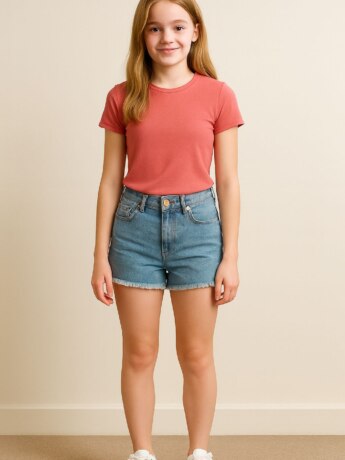 Short Infantil Feminino Jeans Asa Delta com Barra Desfiada Fernanda Ramos Kids