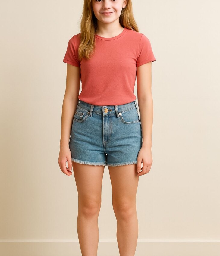 Short Infantil Feminino Jeans Asa Delta com Barra Desfiada Fernanda Ramos Kids