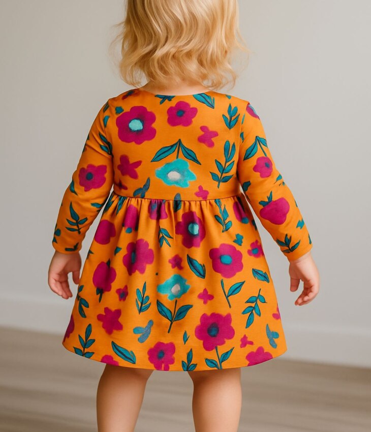fernandaramoskids com­ br Vestido Infantil Feminino Estampado Manga Longa Laranja com Flores1