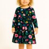 Vestido Infantil Feminino Manga Longa Estampa Flores Azul Fernanda Ramos Kids