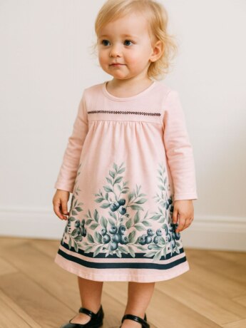 Vestido Infantil Feminino Manga Longa Rodado Rosa com Strass Fernanda Ramos Kids