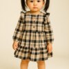 Vestido Infantil Feminino Manga Longa Xadrez Bege com Babados Fernanda Ramos Kids