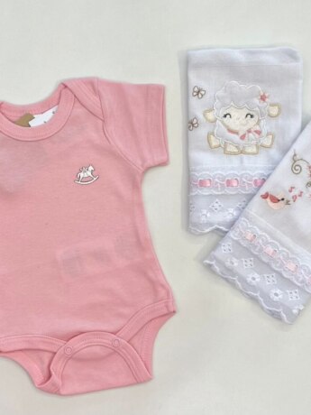 Body Infantil Feminino Manga Curta Suedine Rosa da Fernanda Ramos Kids