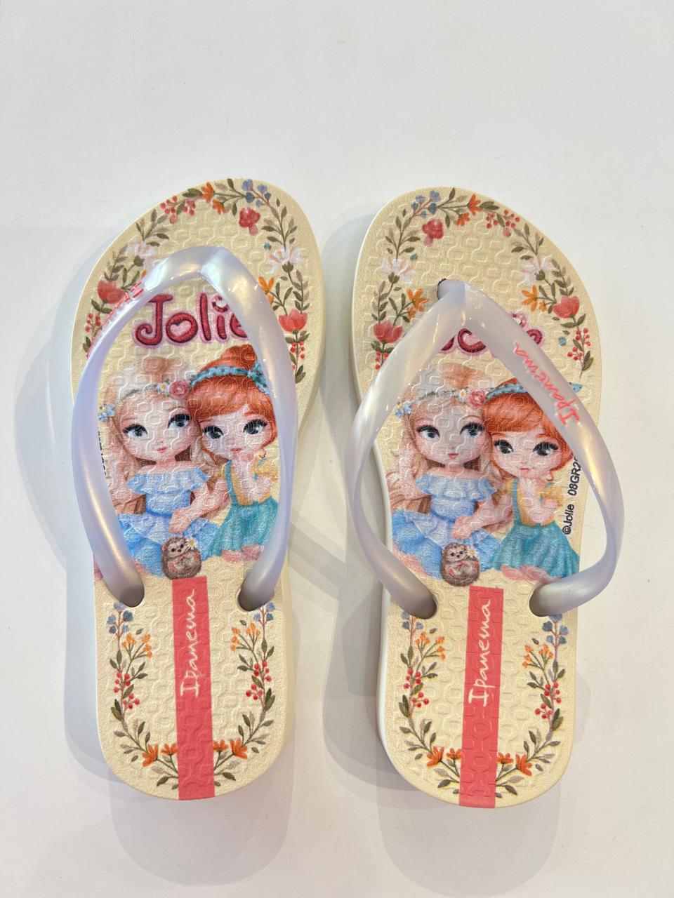 Chinelo Infantil Feminino de Personagem Bege Perola da Fernanda Ramos Kids