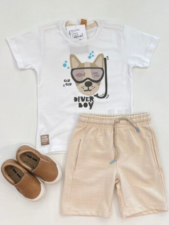 Conjunto Infantil Masculino Camiseta Malha e Bermuda da Fernanda Ramos Kids
