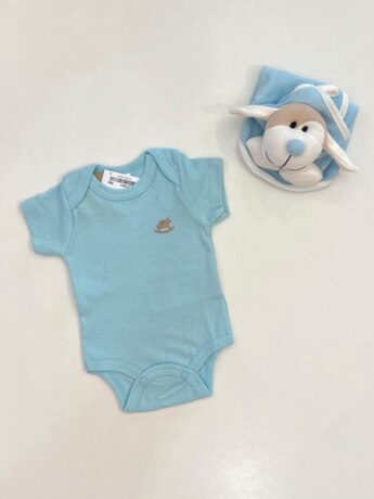 Body Infantil Feminino Manga Curta Suedine Azul Cool Fernanda Ramos Kids