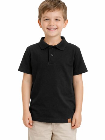Camisa Polo Infantil Masculina Básica Manga Curta Preto Fernanda Ramos Kids