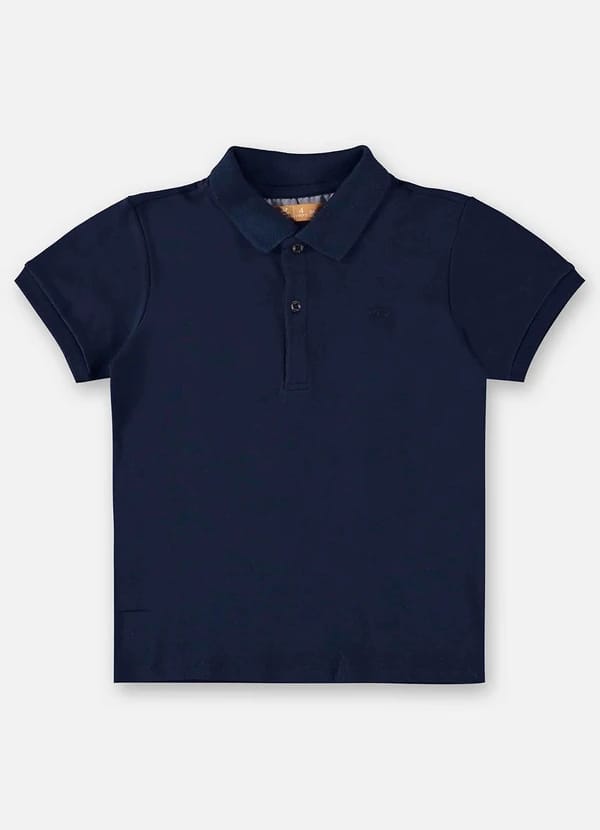 Camisa Polo Infantil Masculina em Suedine Azul Escuro da Fernanda Ramos Kids