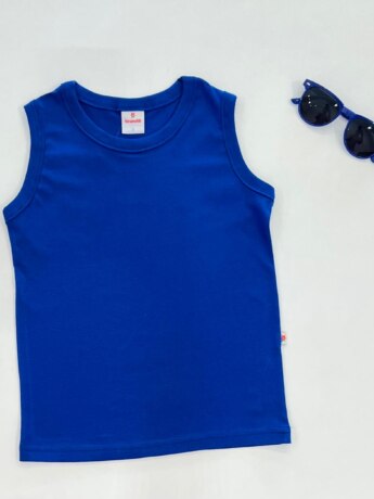 Regata Infantil Masculina Básica Meia Malha Azul Fernanda Ramos Kids